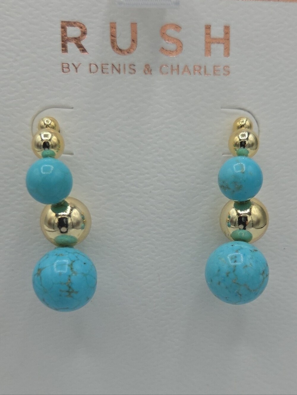5 for $25!  RUSH by Denis & Charles Turquoise Color Bead Drop Earrings Gold Tone